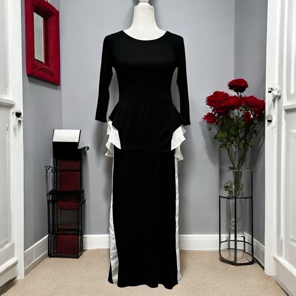 NEW Finn & Clover Athleisure Lounge Two Tone Striped Jersey Maxi Skirt Top Set